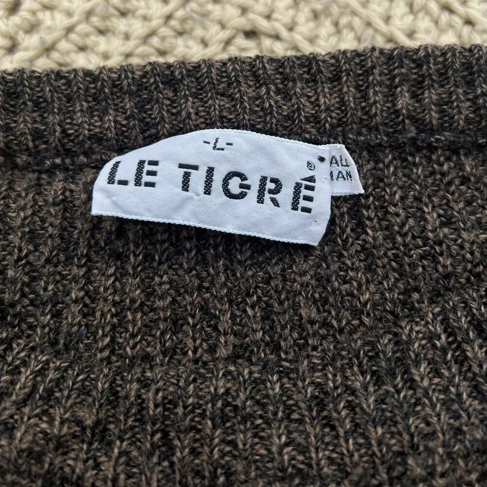 Vintage 90s Dark Brown Grandpa‎ Sweater Le Tigre - Size Large Tall